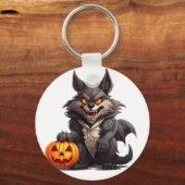 Enge cartoon wolf met een Halloween pompoen Sleutelhanger (Voorkant)