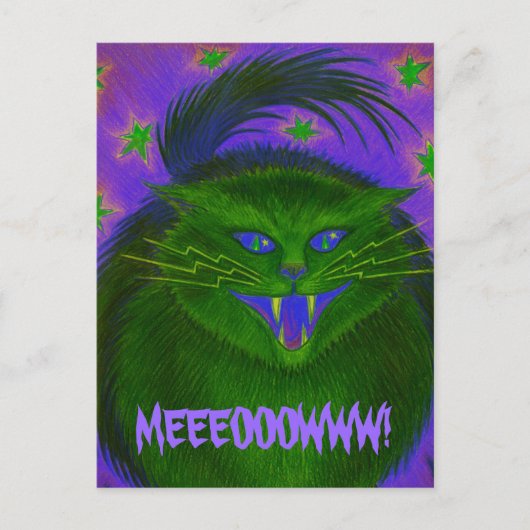 Enge Cat Green 'MEEOOOWWW!' briefkaart (Voorkant)