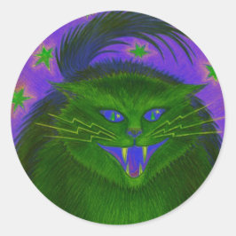 Enge Cat Groene ronde sticker