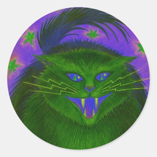 Enge Cat Groene ronde sticker (Voorkant)