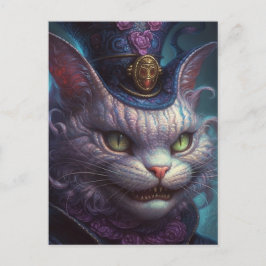 Enge Cheshire Cat in een Paarse Tophat Vintage Briefkaart