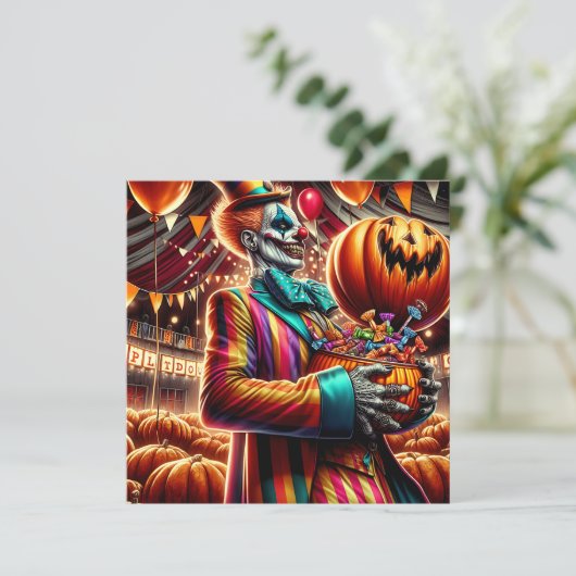 Enge Clown met Jack O' Lantern Halloween Kaart (Staand voorkant)
