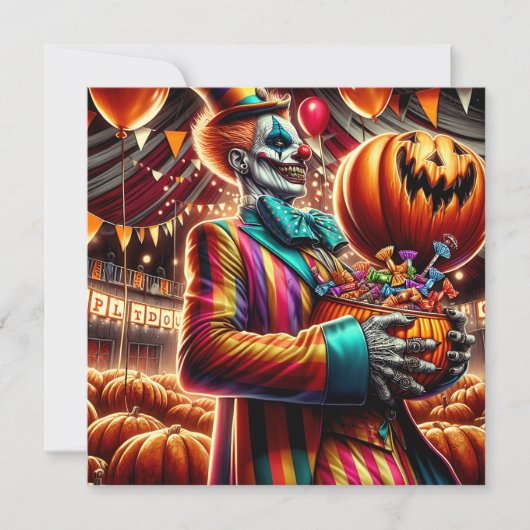 Enge Clown met Jack O' Lantern Halloween Kaart (Voorkant)