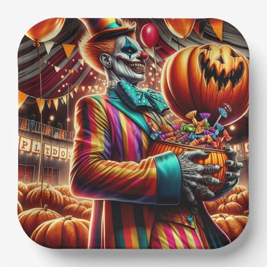 Enge Clown met Jack O' Lantern Halloween Papieren Bordje (Voorkant)