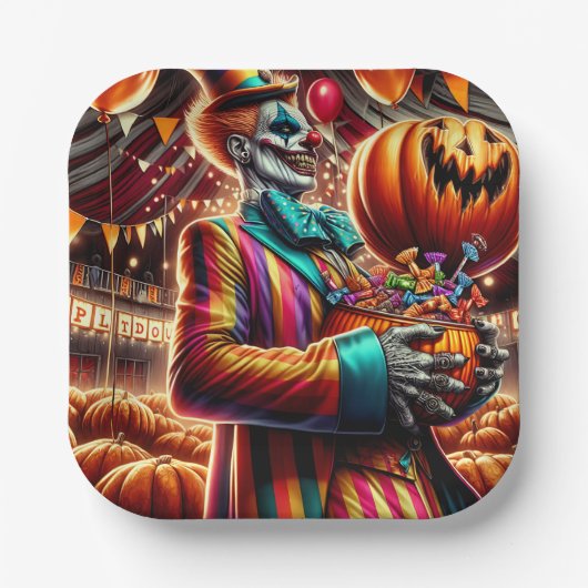 Enge Clown met Jack O' Lantern Halloween Papieren Bordje (Voorkant)