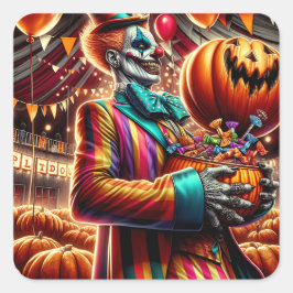 Enge Clown met Jack O' Lantern Halloween Vierkante Sticker