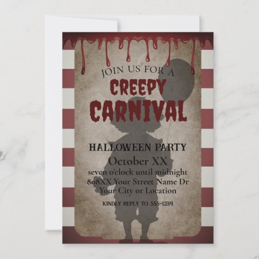 Enge Clown Shadow Creepy Carnaval Halloween Party Kaart (Voorkant)