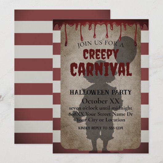 Enge Clown Shadow Creepy Carnaval Halloween Party Kaart (Voorkant / Achterkant)