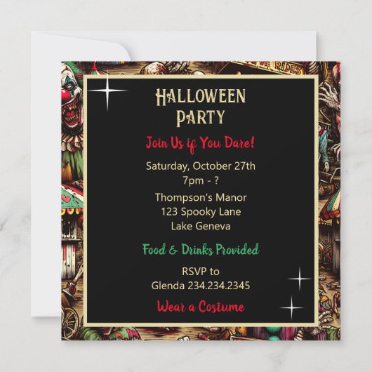 Enge Clown Zombie op Carnaval Halloween Kaart (Achterkant)