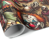 Enge Clown Zombie op Carnaval Verjaardag Cadeaupapier (Rol Hoek)