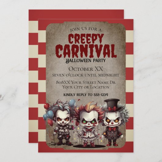 Enge Clowns Halloween Carnaval Party Kaart (Voorkant / Achterkant)