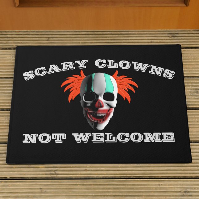 Enge clowns niet welkom leuk Halloween deurmat (Clowns are not welcome at your door. This doormat will turn them away)