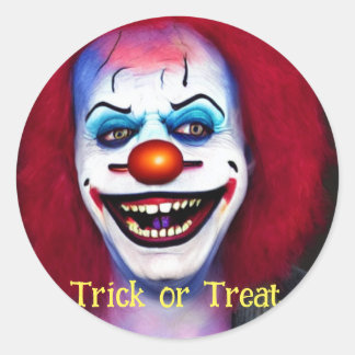 Enge Crazy Clown Trick or treat Halloween Ronde Sticker