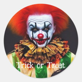 Enge Crazy Clown Trick or treat Halloween Ronde Sticker