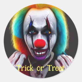 Enge Crazy Clown Trick or treat Halloween Ronde Sticker