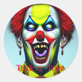 Enge Crazy Clown Trick or treat Halloween Ronde Sticker