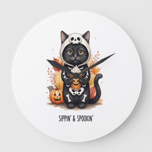 Enge Cute Kat Halloween Grote Klok (Voorkant)