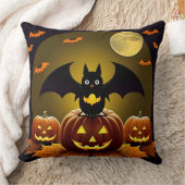 🦇🌙 Enge Cute Vleermuis Kat Pompoen Halloween Glo Kussen (Deken)