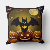 🦇🌙 Enge Cute Vleermuis Kat Pompoen Halloween Glo Kussen (Achterkant)