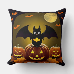 🦇🌙 Enge Cute Vleermuis Kat Pompoen Halloween Glo Kussen