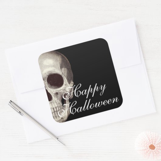 Enge Dode Schedel Gelukkig Halloween Vierkante Sti Sticker (Envelop)