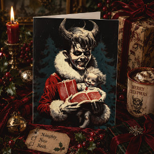 Enge Duivel Jongen Griezelen Kerstmis Feestdagenkaart