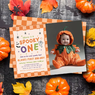 Enge Eén Halloween 1e Boo-dag Verjaardagsfoto Kaart