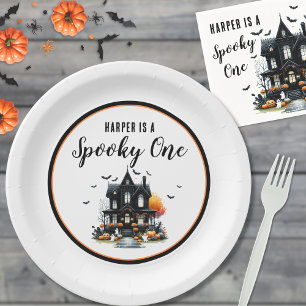 Enge Eén Halloween 1e Verjaardagsfeestje Papieren Bordje