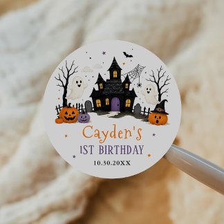 Enge Eén Halloween 1e Verjaardagsfeestje Ronde Sticker