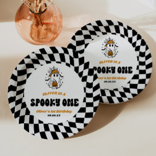 Enge Eén Halloween Retro 1e Verjaardagsfeestje Papieren Bordje