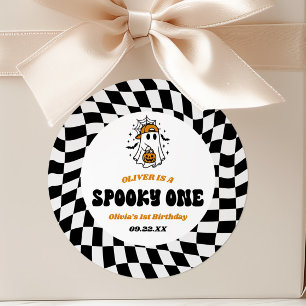 Enge Eén Halloween Retro 1e Verjaardagsfeestje Ronde Sticker