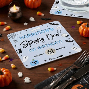 Enge Eén! Jongens Halloween 1e Verjaardagsfeestje Kartonnen Onderzetters