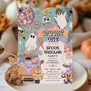 Enge Eén Retro Pret Halloween 1e Verjaardagsfeestj Kaart