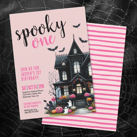 Enge Eén Roze Halloween 1e Verjaardag Kaart