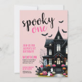 Enge Eén Roze Halloween 1e Verjaardag Kaart (Voorkant)