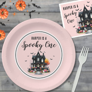 Enge Eén Roze Halloween 1e Verjaardagsfeestje Papieren Bordje