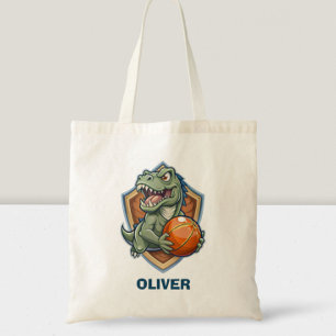 Enge en grappige dinosaurus speelt basketbal tote bag