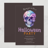 Enge en griezelige Blue & Paarse schedel Halloween Kaart (Voorkant / Achterkant)