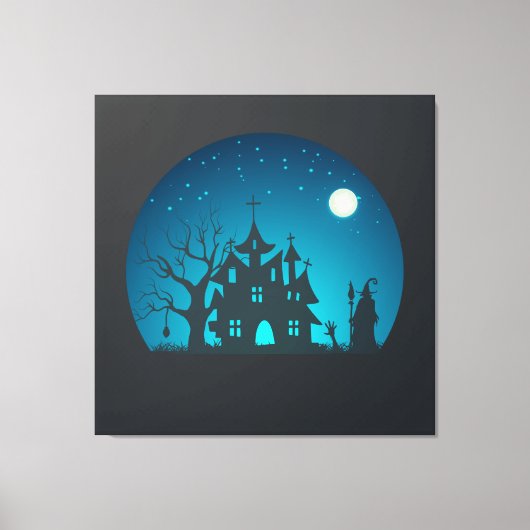 Enge en Leuke Blauwe en Zwarte Spookhuis Canvas Afdruk (Voorkant)