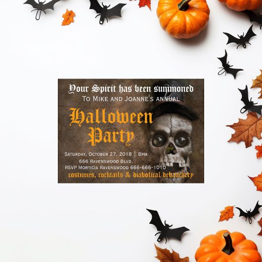 Enge enge enge Schedel met Hoed Halloween Feestje Kaart