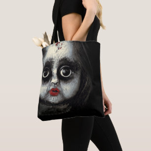 enge enge Gothic porseleinen popje halloween Tote Bag