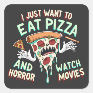 Enge film en pizza, griezelige Halloween Movie Nig Vierkante Sticker