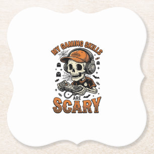 Enge gamer skelet vintage Halloween T-shirt ontwer Kartonnen Onderzetters