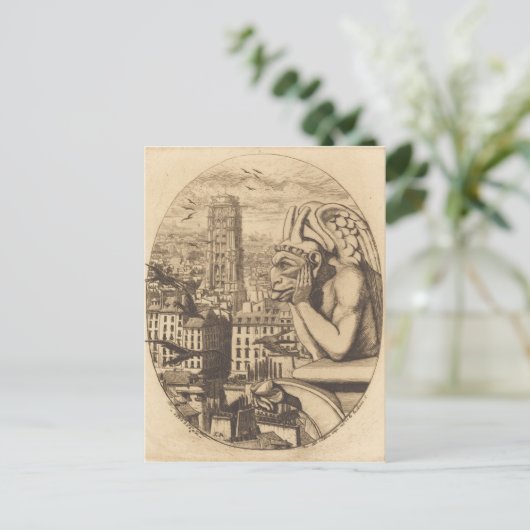  enge gargoyle kijken over de stad briefkaart (Staand voorkant)