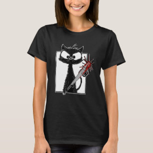 Enge Gelukkige Halloween Zwarte Kat Vrouwen Mannen T-shirt