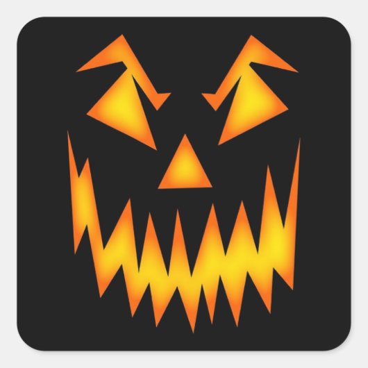 Enge Gezicht Sinaasappel op Zwart Halloween Spooky Vierkante Sticker (Voorkant)