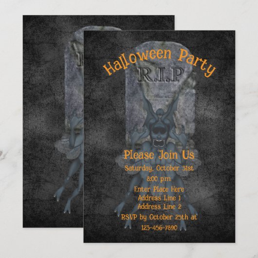 Enge Goblin Grafsteen Halloween Kaart (Voorkant / Achterkant)
