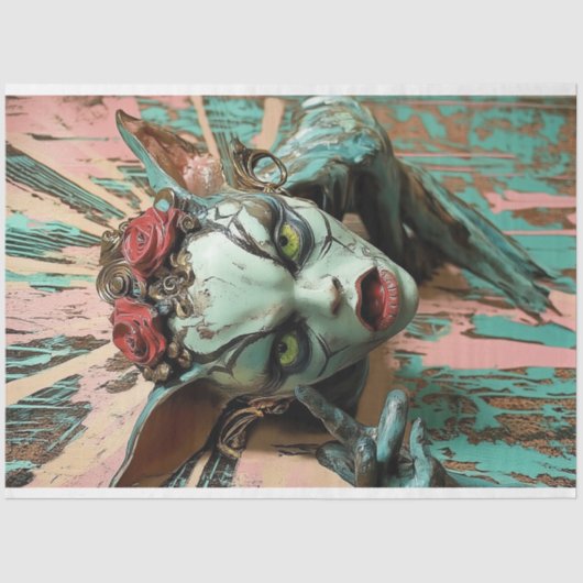 Enge Gotische Gargoyle met Rozen Decoupage Tissuepapier (Voorkant)