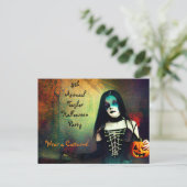 Enge Gotische Meisje en Pompoen Halloween Party Briefkaart (Staand voorkant)