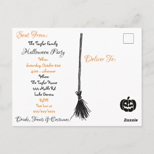 Enge Gotische Meisje en Pompoen Halloween Party Briefkaart (Achterkant)